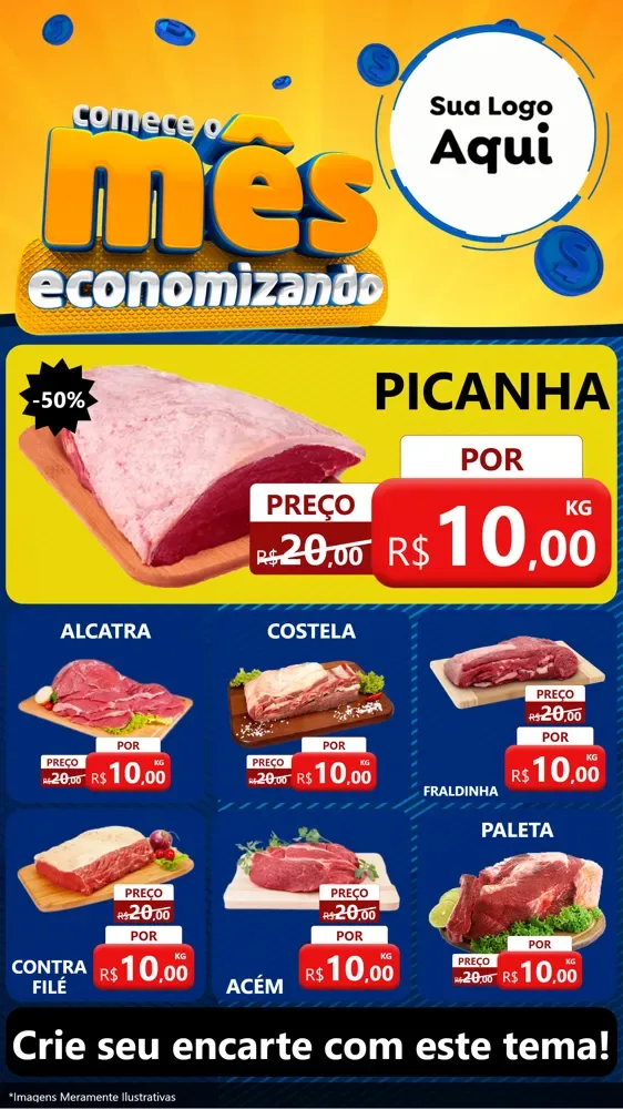 Modelo de Rede Social para Stories com o tema Comece O Mês Economizando para Açougue