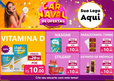 Modelo de Encarte para Encarte A4 Horizontal com o tema Carnaval de Ofertas para Farmácia