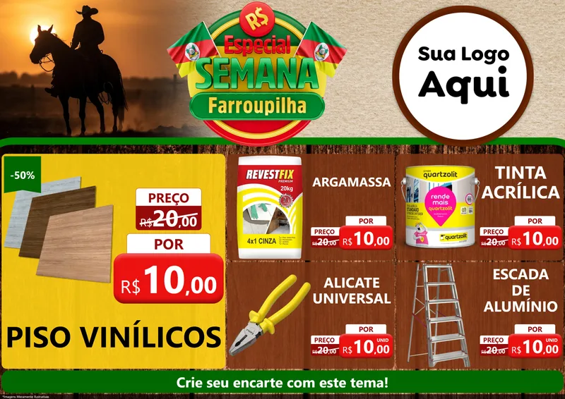 Modelo de Encarte para Encarte A4 Horizontal com o tema Especial Semana Farroupilha para Material para Construção