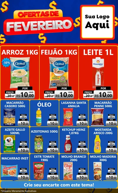 Modelo de Encarte para Encarte Grande com o tema Ofertas de Fevereiro para Supermercado