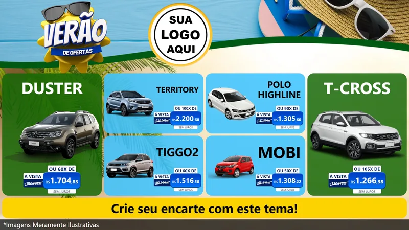 Modelo de TV para TV Horizontal com o tema Verão de Ofertas para Concessionaria de Carros