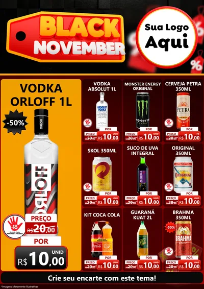 Modelo de Encarte para Encarte A4 Vertical com o tema Black November para Distribuidora de bebidas