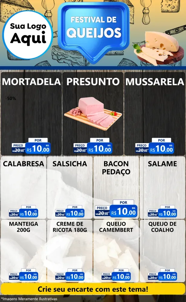 Modelo de Encarte para Encarte Grande com o tema Festival de Queijos para Frios e Laticínios
