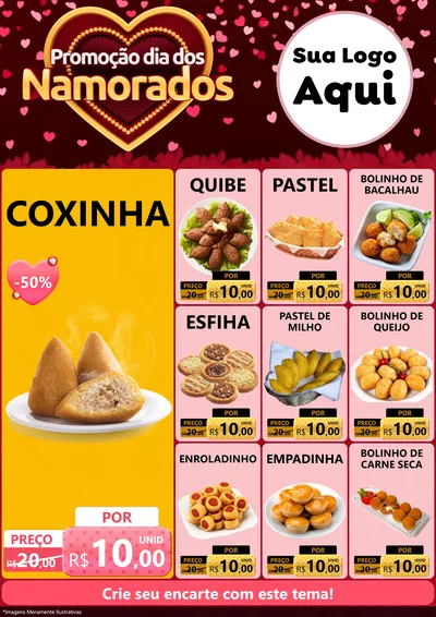 Modelo de Encarte para Encarte A4 Vertical com o tema Promoção Dia Dos Namorados para Salgadaria