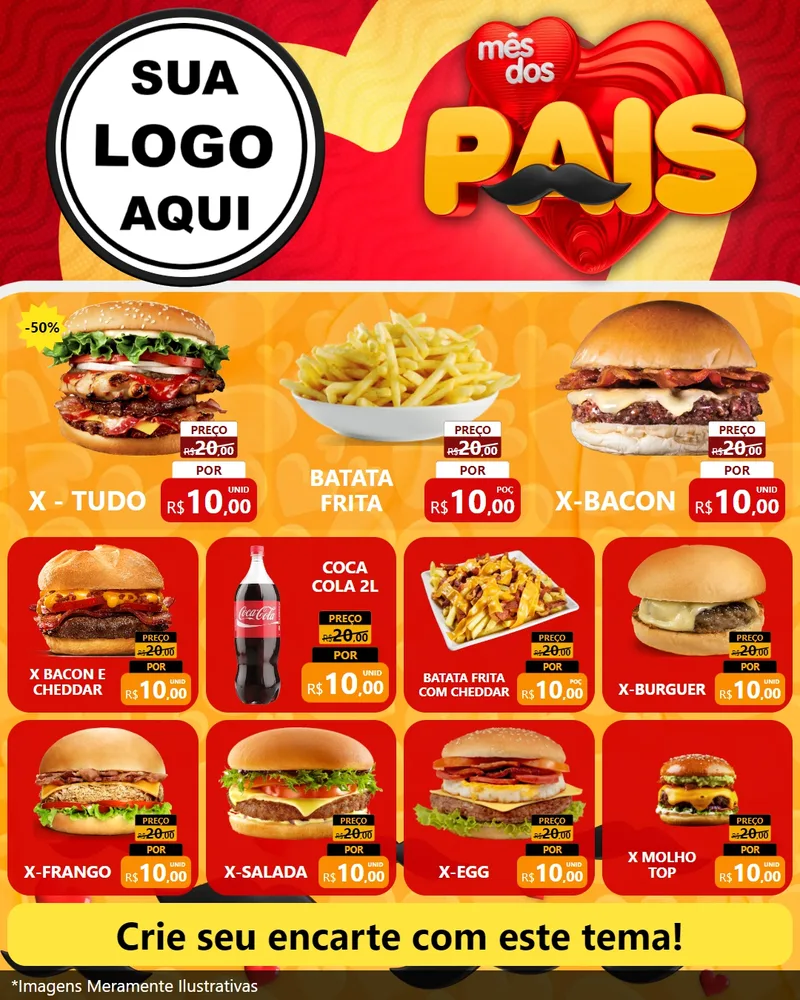 Modelo de Rede Social para Feed Instagram com o tema Mês Dos Pais para Hamburgueria
