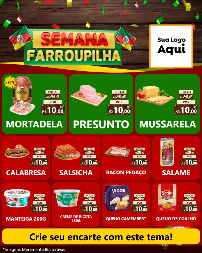 Modelo de Rede Social para Feed Instagram com o tema Semana Farroupilha para Frios e Laticínios