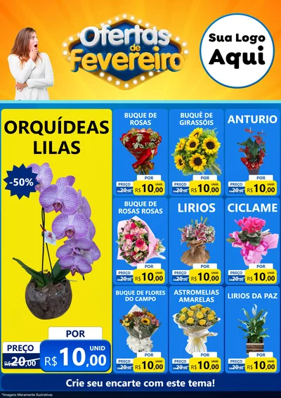 Modelo de Encarte para Encarte A4 Vertical com o tema Ofertas de Fevereiro para Floricultura e jardim