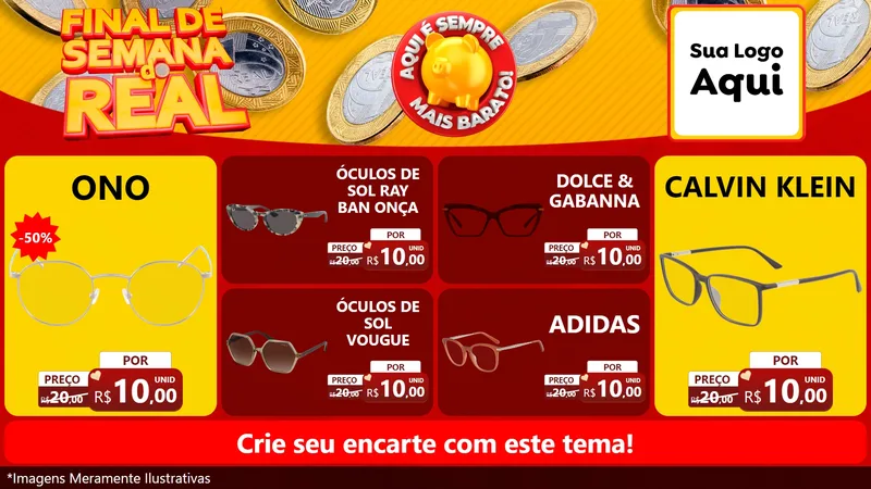 Modelo de TV para TV Horizontal com o tema Final de Semana do Real para Óticas