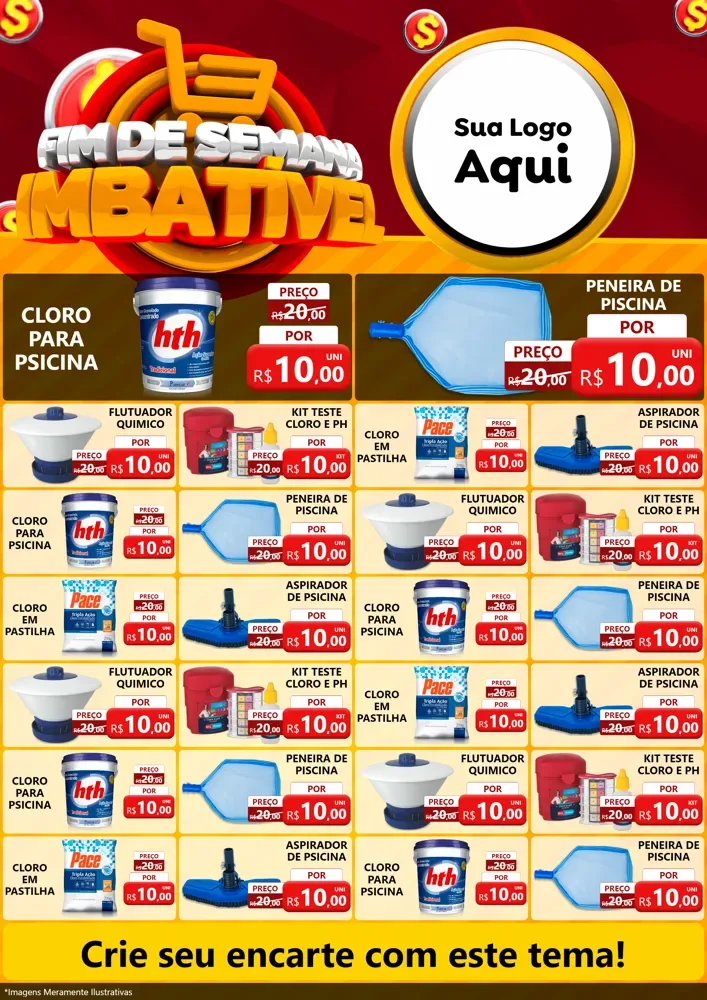Modelo de Encarte para Encarte A4 Vertical com o tema Fim de Semana Imbatível para Produtos para Piscina