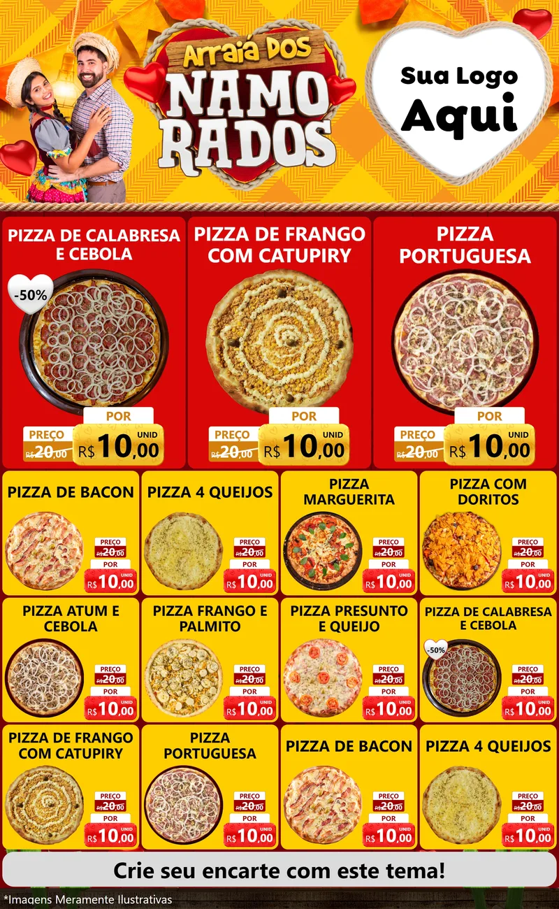 Modelo de Encarte para Encarte Grande com o tema Arraiá dos Namorados para Pizzaria