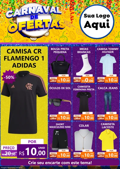 Modelo de Encarte para Encarte A4 Vertical com o tema Carnaval de Ofertas para Roupas e acessórios