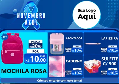 Modelo de Encarte para Encarte A4 Horizontal com o tema Novembro Azul para Papelaria