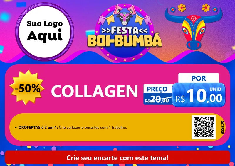 Modelo de Cartaz para Cartaz A4 Horizontal com o tema Festa Boi-Bumbá para Suplementos alimentares