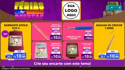 Modelo de TV para TV Horizontal com o tema Férias com Grandes Ofertas para Armarinho e Aviamentos