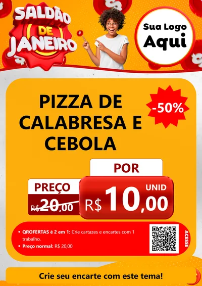 Modelo de Cartaz para Cartaz A4 Vertical com o tema Saldão de Janeiro para Pizzaria