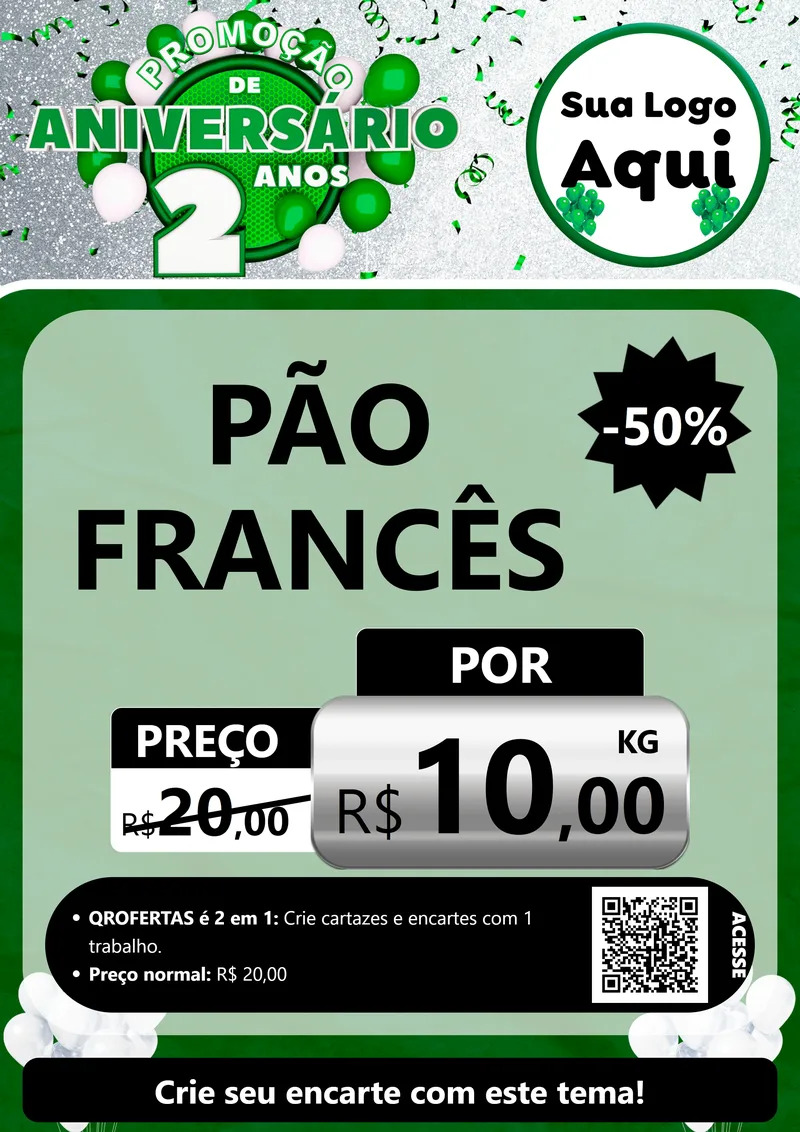 Modelo de Cartaz para Cartaz A4 Vertical com o tema Promoção de Aniversário - 2 Anos para Padaria
