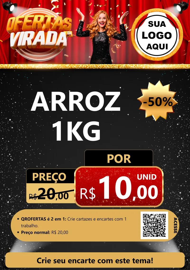Modelo de Cartaz para Cartaz A4 Vertical com o tema Ofertas da Virada para Supermercado