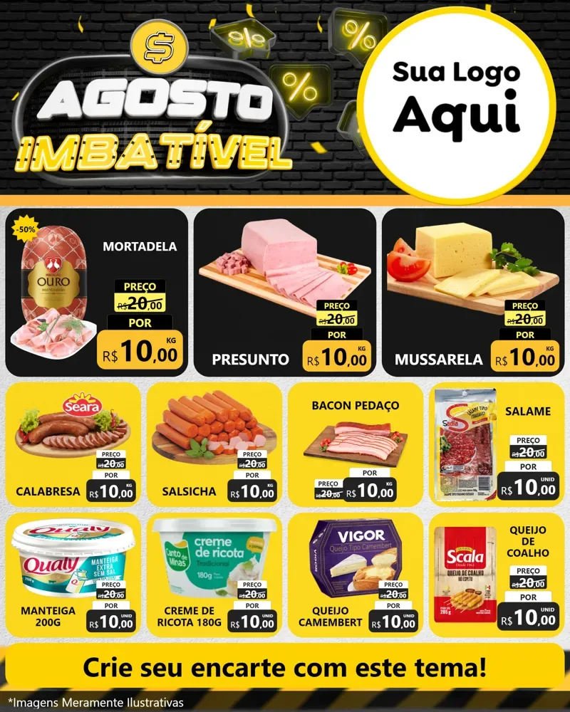 Modelo de Rede Social para Feed Instagram com o tema Agosto Imbatível para Frios e Laticínios
