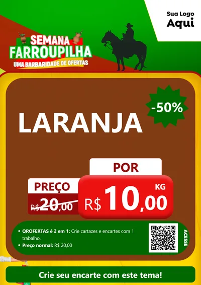 Modelo de Cartaz para Cartaz A4 Vertical com o tema Semana Farroupilha - Uma Barbaridade de Ofertas para Hortifrúti