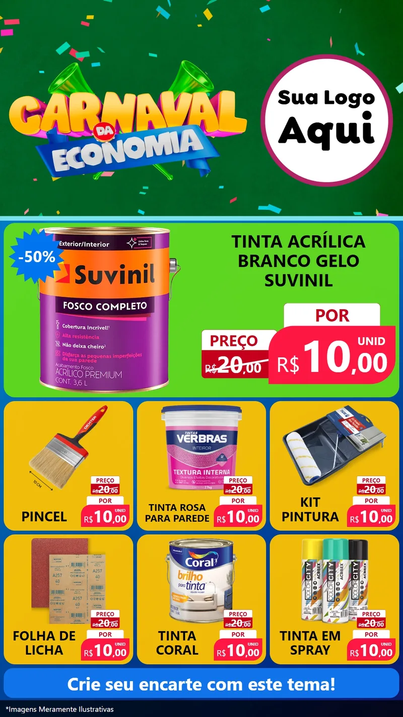 Modelo de Rede Social para Stories com o tema Carnaval da Economia para Tintas e Ferramentas