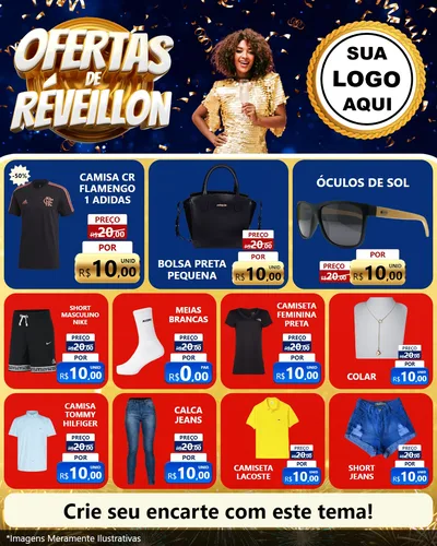 Modelo de Rede Social para Feed Instagram com o tema Ofertas de Réveillon para Roupas e acessórios