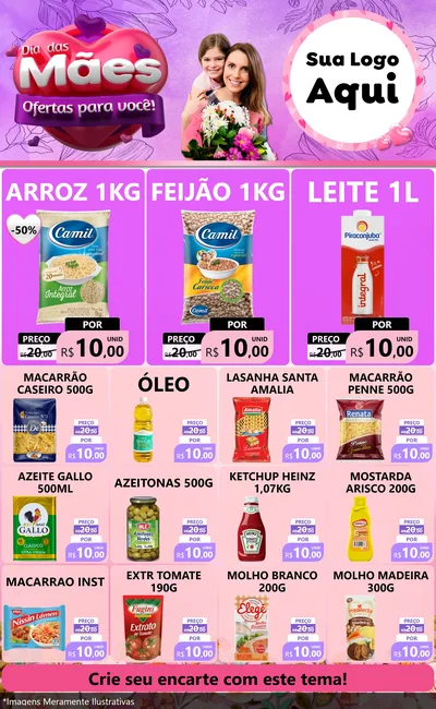 Modelo de Encarte para Encarte Grande com o tema Dia das Mães Ofertas para Você! para Supermercado