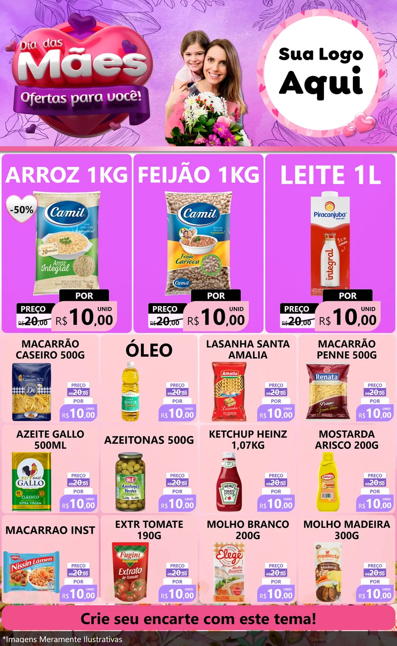 Modelo de Encarte para Encarte Grande com o tema Dia das Mães Ofertas para Você! para Supermercado