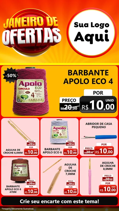 Modelo de Rede Social para Stories com o tema Janeiro de Ofertas para Armarinho e Aviamentos