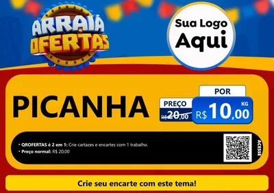 Modelo de Cartaz para Cartaz A4 Horizontal com o tema Arraiá de Ofertas - Junina para Açougue
