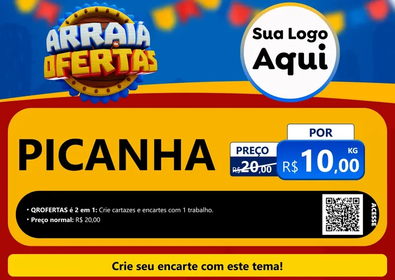 Modelo de Cartaz para Cartaz A4 Horizontal com o tema Arraiá de Ofertas - Junina para Açougue