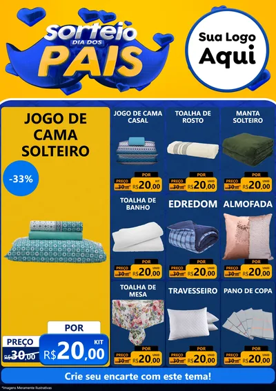 Modelo de Encarte para Encarte A4 Vertical com o tema Sorteio Dia dos Pais para Cama, Mesa e Banho