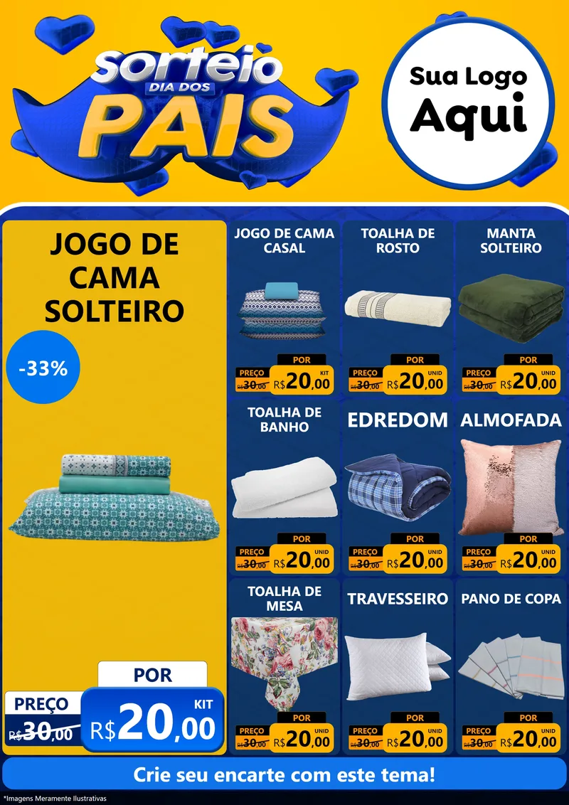 Modelo de Encarte para Encarte A4 Vertical com o tema Sorteio Dia dos Pais para Cama, Mesa e Banho