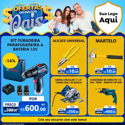 Modelo de Rede Social para Feed Facebook com o tema Ofertas do Dia dos Pais para Maquinas e Ferramentas