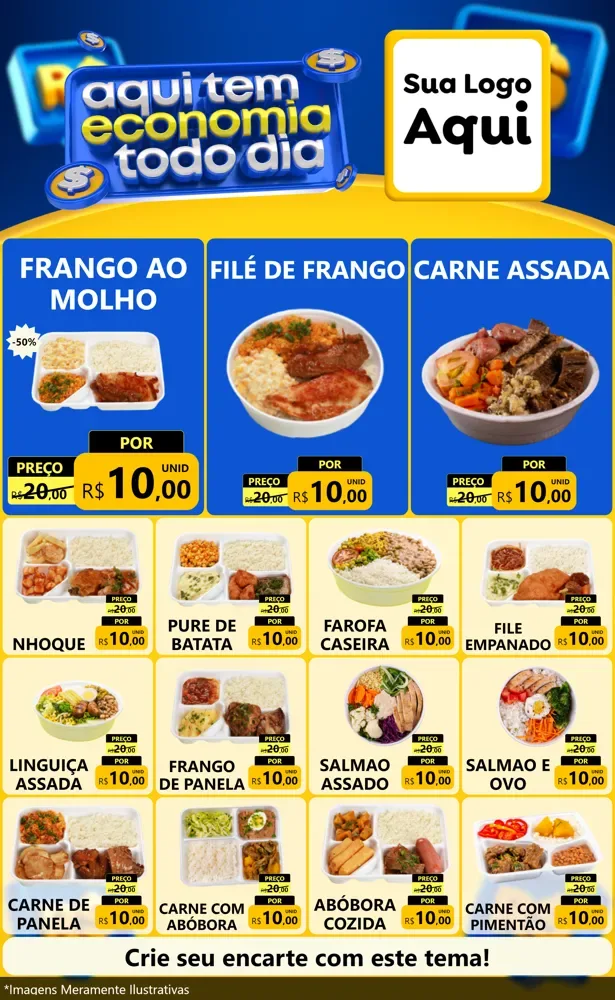 Modelo de Encarte para Encarte Grande com o tema Aqui Tem Economia Todo Dia para Restaurante