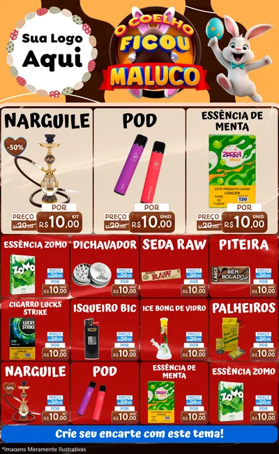 Modelo de Encarte para Encarte Grande com o tema O Coelho Ficou Maluco - Páscoa para Tabacaria