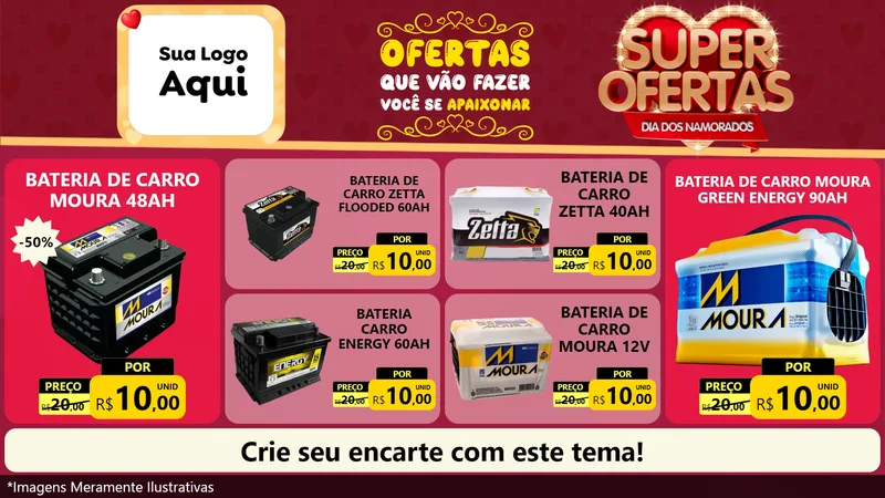 Modelo de TV para TV Horizontal com o tema Dia dos Namorados para Baterias Elétricas