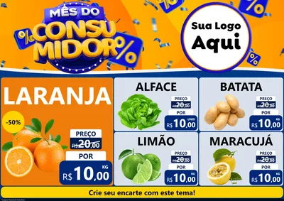 Modelo de Encarte para Encarte A4 Horizontal com o tema Mês do Consumidor para Hortifrúti
