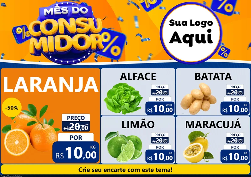 Modelo de Encarte para Encarte A4 Horizontal com o tema Mês do Consumidor para Hortifrúti