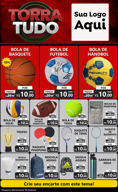 Modelo de Encarte para Encarte Grande com o tema Torra Tudo para Artigos Esportivos