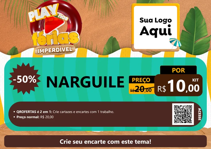 Modelo de Cartaz para Cartaz A4 Horizontal com o tema Play Nas Férias Imperdível para Tabacaria