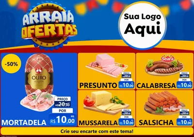 Modelo de Encarte para Encarte A4 Horizontal com o tema Arraiá de Ofertas - Junina para Frios e Laticínios