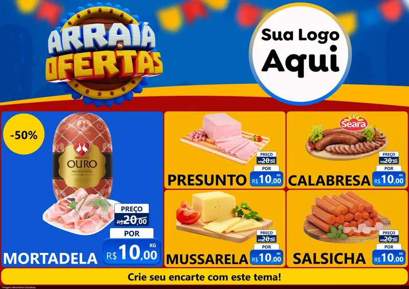 Modelo de Encarte para Encarte A4 Horizontal com o tema Arraiá de Ofertas - Junina para Frios e Laticínios