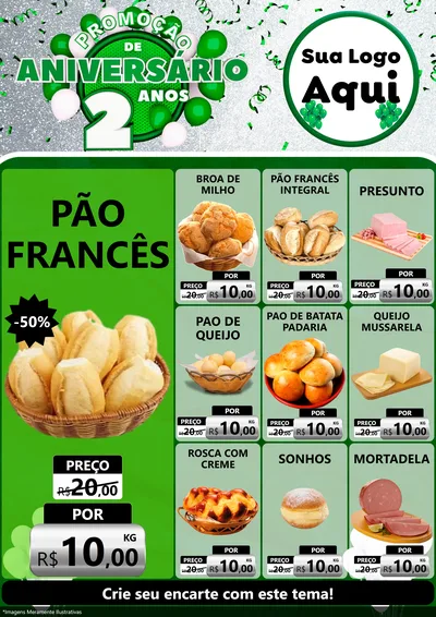 Modelo de Encarte para Encarte A4 Vertical com o tema Promoção de Aniversário - 2 Anos para Padaria