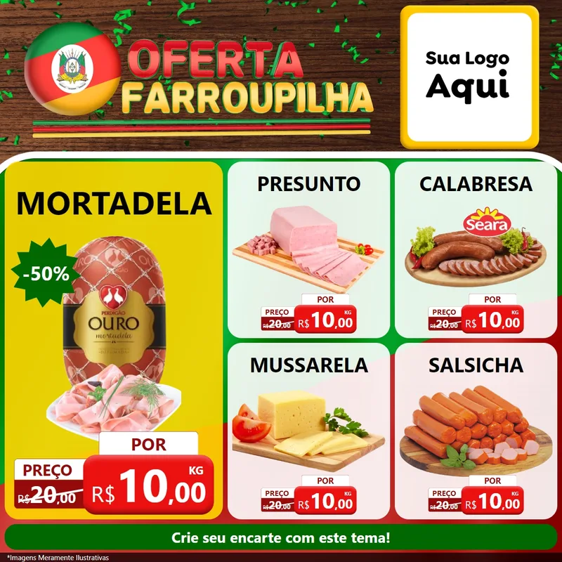 Modelo de Rede Social para Feed Facebook com o tema Oferta Farroupilha para Frios e Laticínios