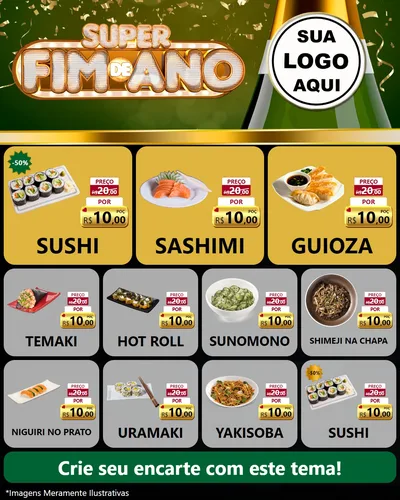 Modelo de Rede Social para Feed Instagram com o tema Super Fim de Ano para Comida japonesa