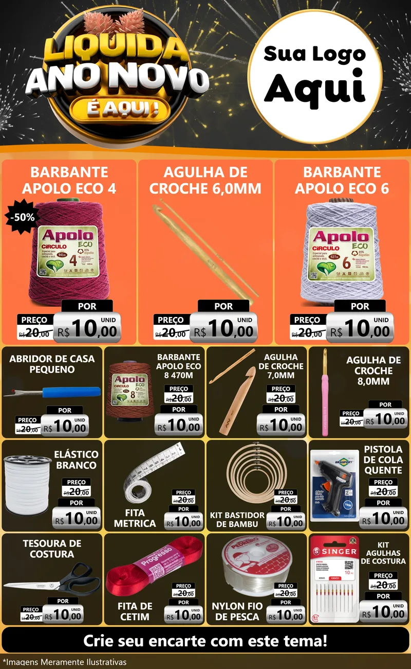 Modelo de Encarte para Encarte Grande com o tema Liquida Ano Novo É Aqui! para Armarinho e Aviamentos