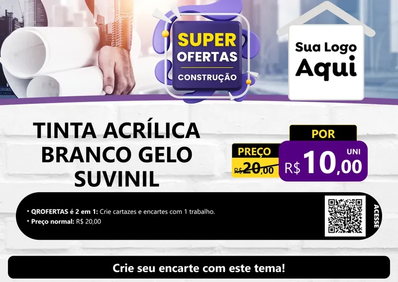 Modelo de Cartaz para Cartaz A4 Horizontal com o tema Super Ofertas - Construção para Tintas e Ferramentas