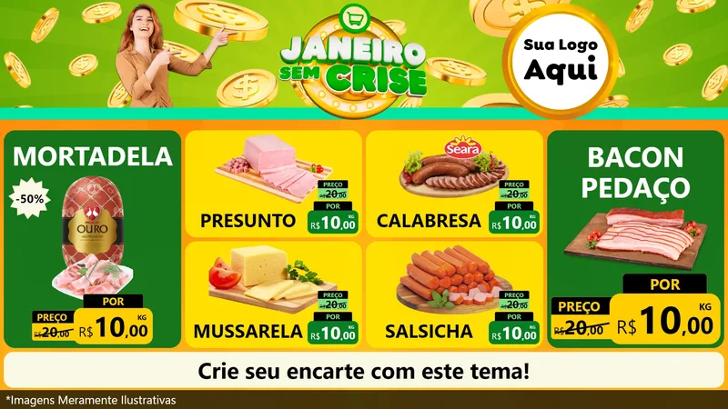 Modelo de TV para TV Horizontal com o tema Janeiro Sem Crise para Frios e Laticínios