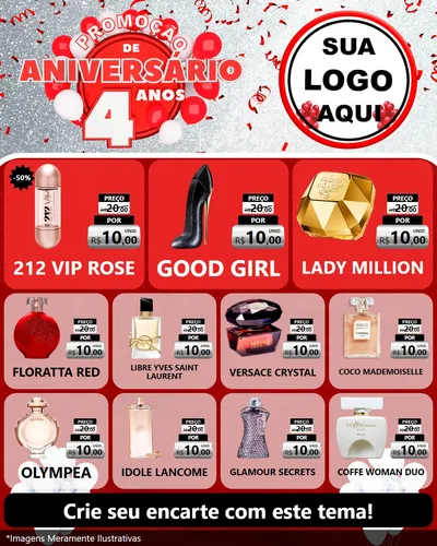 Modelo de Rede Social para Feed Instagram com o tema Promoção de Aniversário - 4 Anos para Perfumes