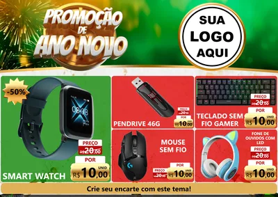 Modelo de Encarte para Encarte A4 Horizontal com o tema Promoção de Ano Novo para Informática